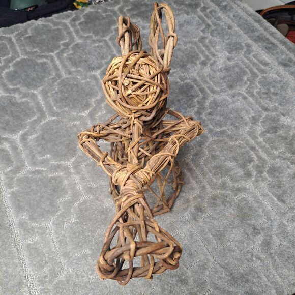 VINTAGE WOODEN TWISTED TWIGS TRUMPETING ANGEL PRIMITIVE STANDING DECOR HANDMADE - Picture 3 of 10